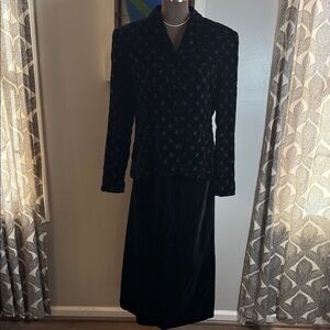 Laura Ashley Vintage Black Velvet Skirt Suit SZ 12